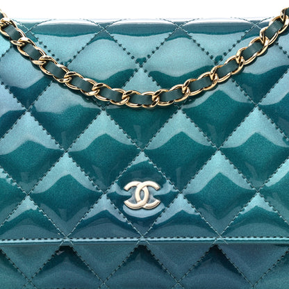 Chanel Shaded Patent Calfskin Quilted Wallet On Chain WOC Green Blue 9 of 12