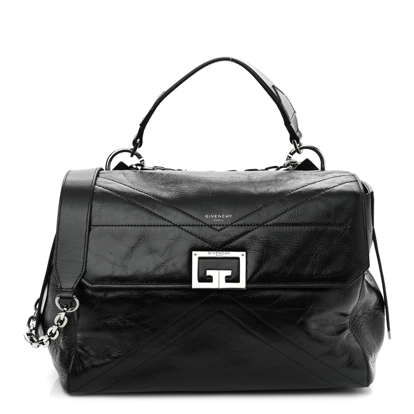 Creased Patent Calfskin Medium ID Flap Black