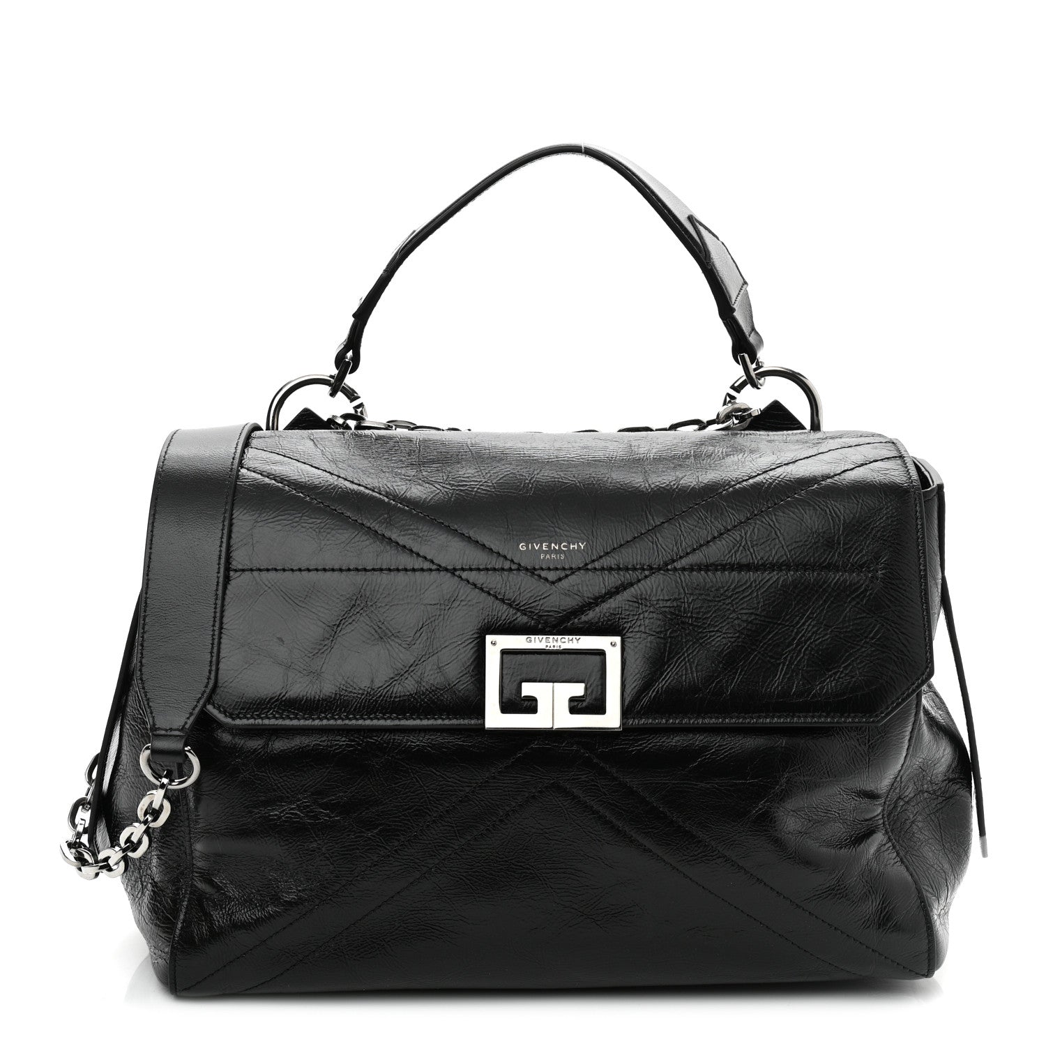 Givenchy Creased Patent Calfskin Medium ID Flap Black 1 of 10