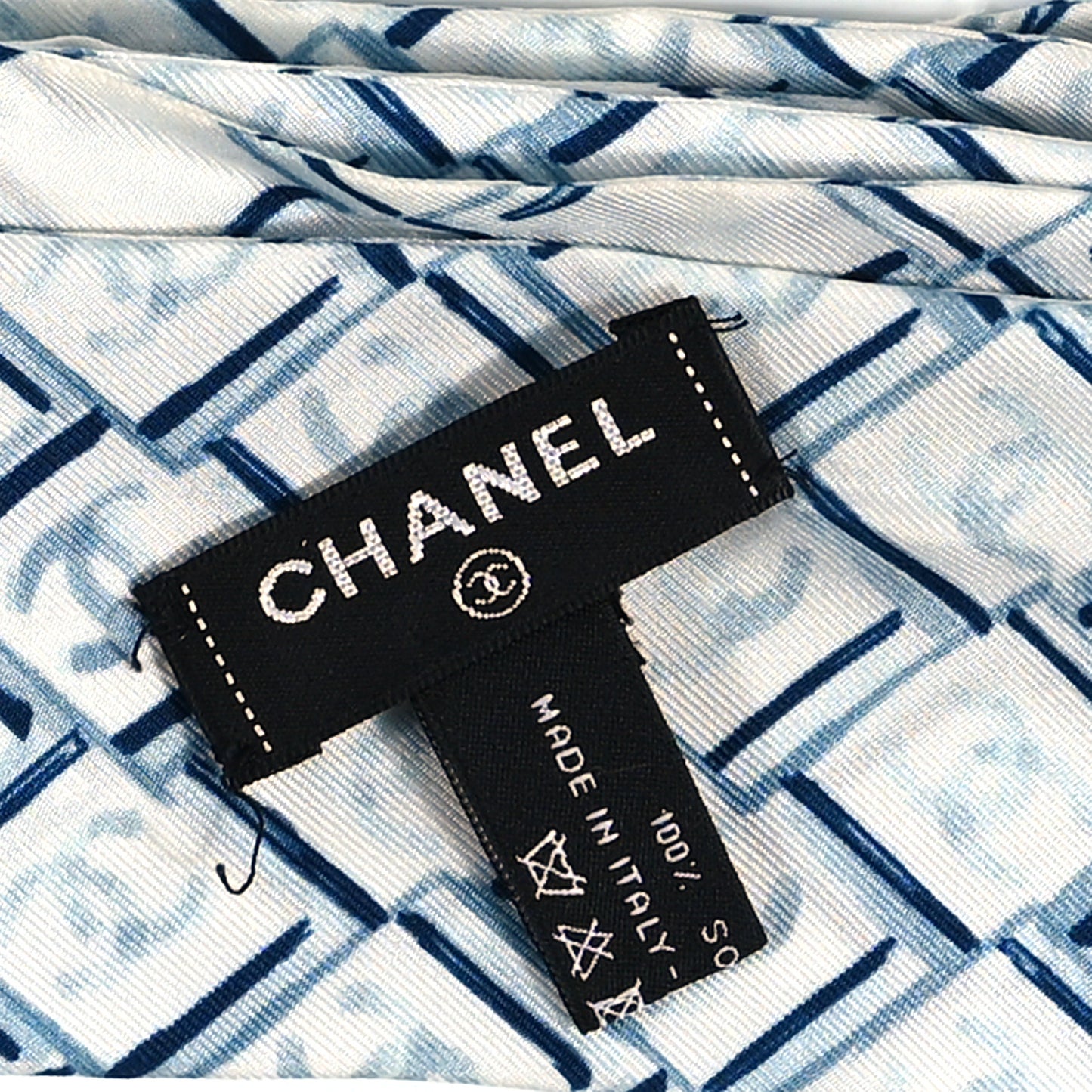 Silk CC Slim Bandeau Scarf White Blue
