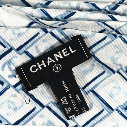 Chanel Silk CC Slim Bandeau Scarf White Blue 3 of 4