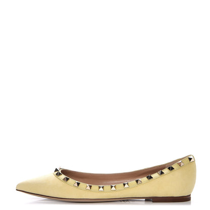 Valentino Garavani Suede Rockstud Ballerina Flats 37 Light Yellow 1 of 10
