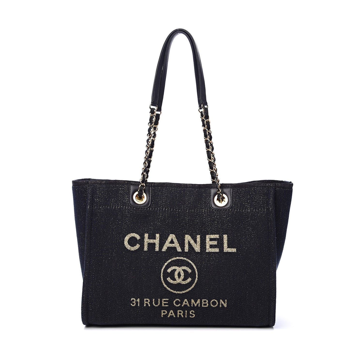 Lurex Canvas Small Deauville Tote Navy Blue Gold