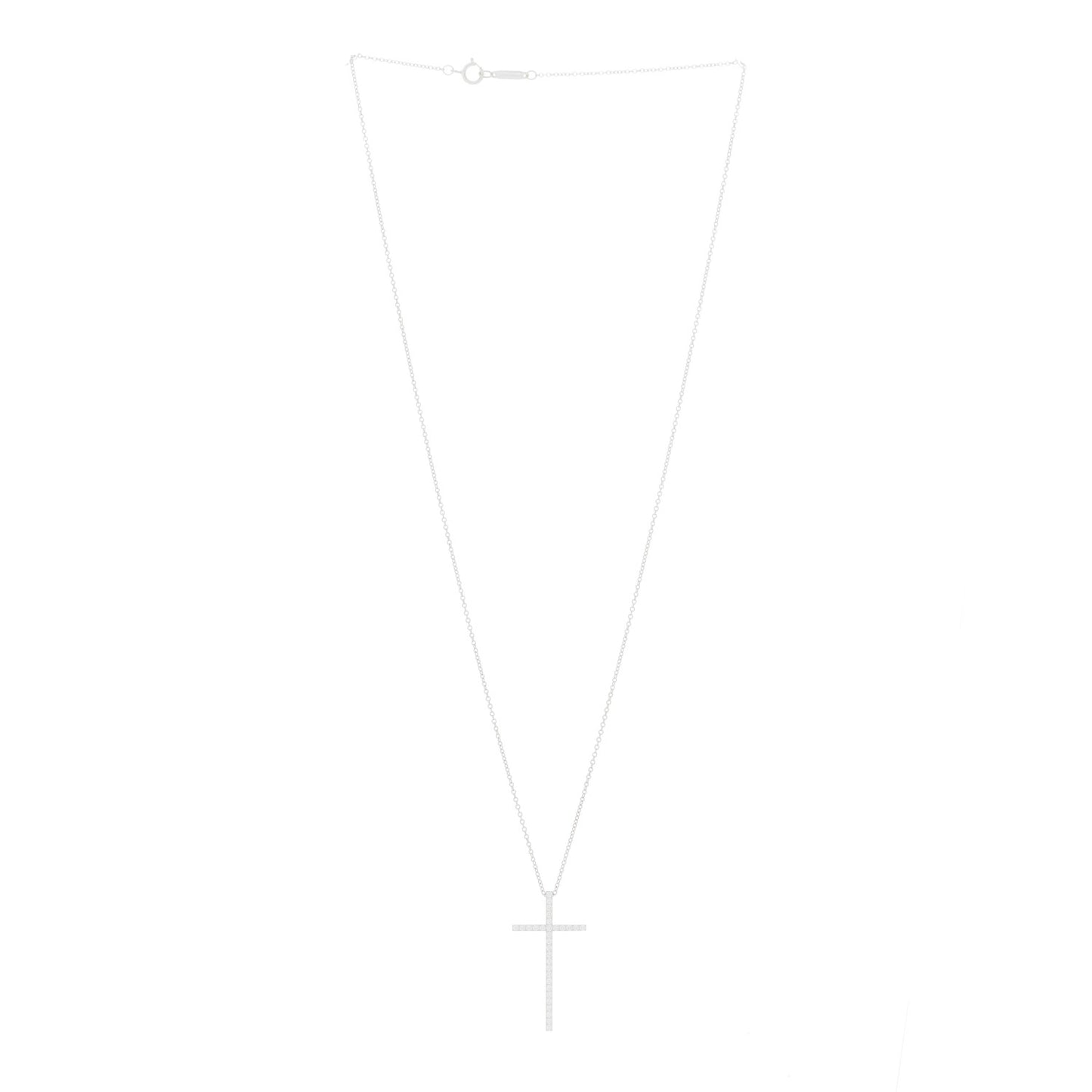18K White Gold Diamond Metro Cross Pendant Necklace