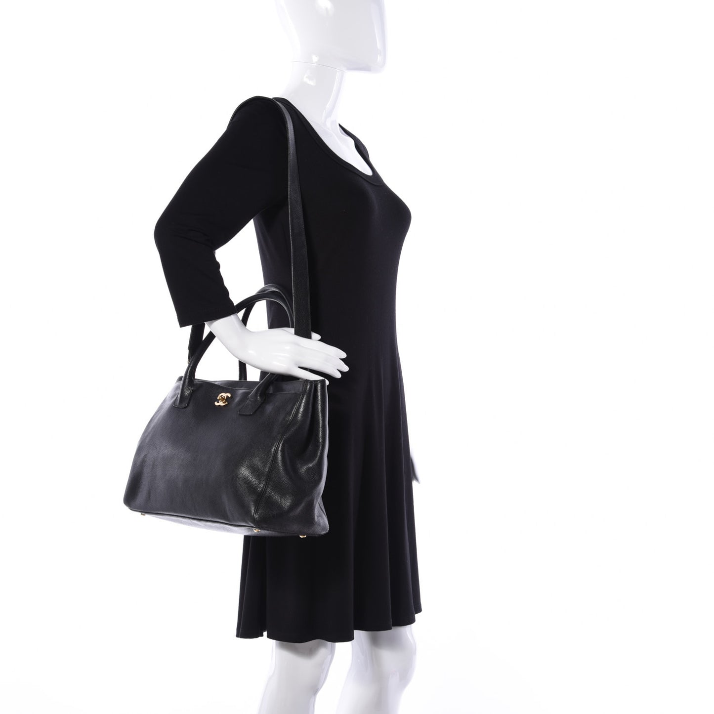 Calfskin Cerf Executive Shopper Tote Black