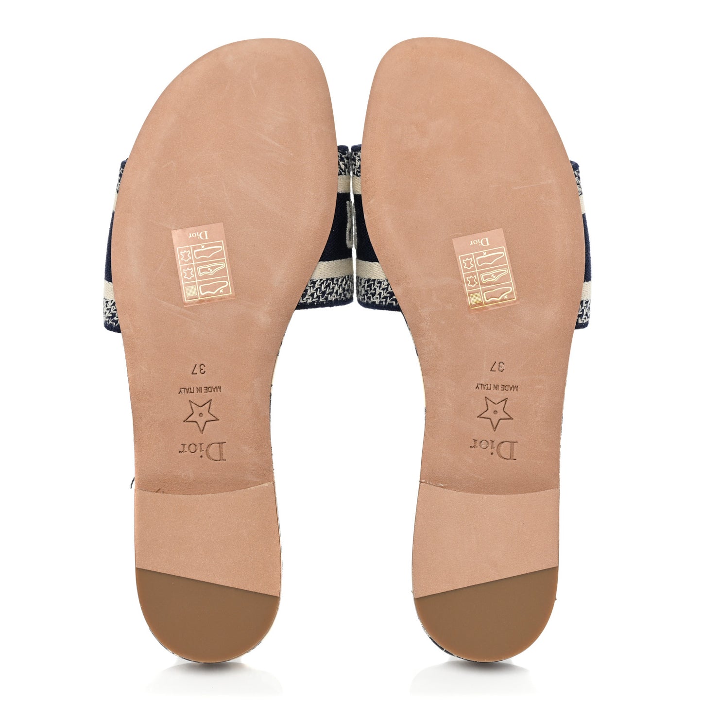 Canvas Toile de Jouy Embroidered Dway Flat Slide Sandals 37 Blue