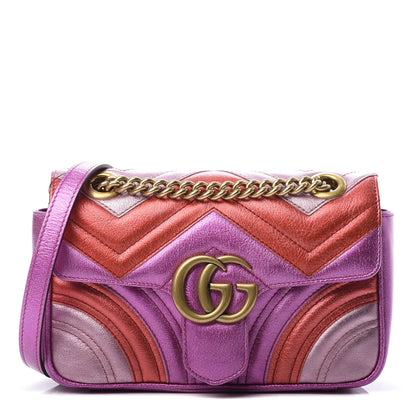 Gucci Metallic Calfskin Matelasse Mini GG Marmont Shoulder Bag Fuchsia 1 of 10