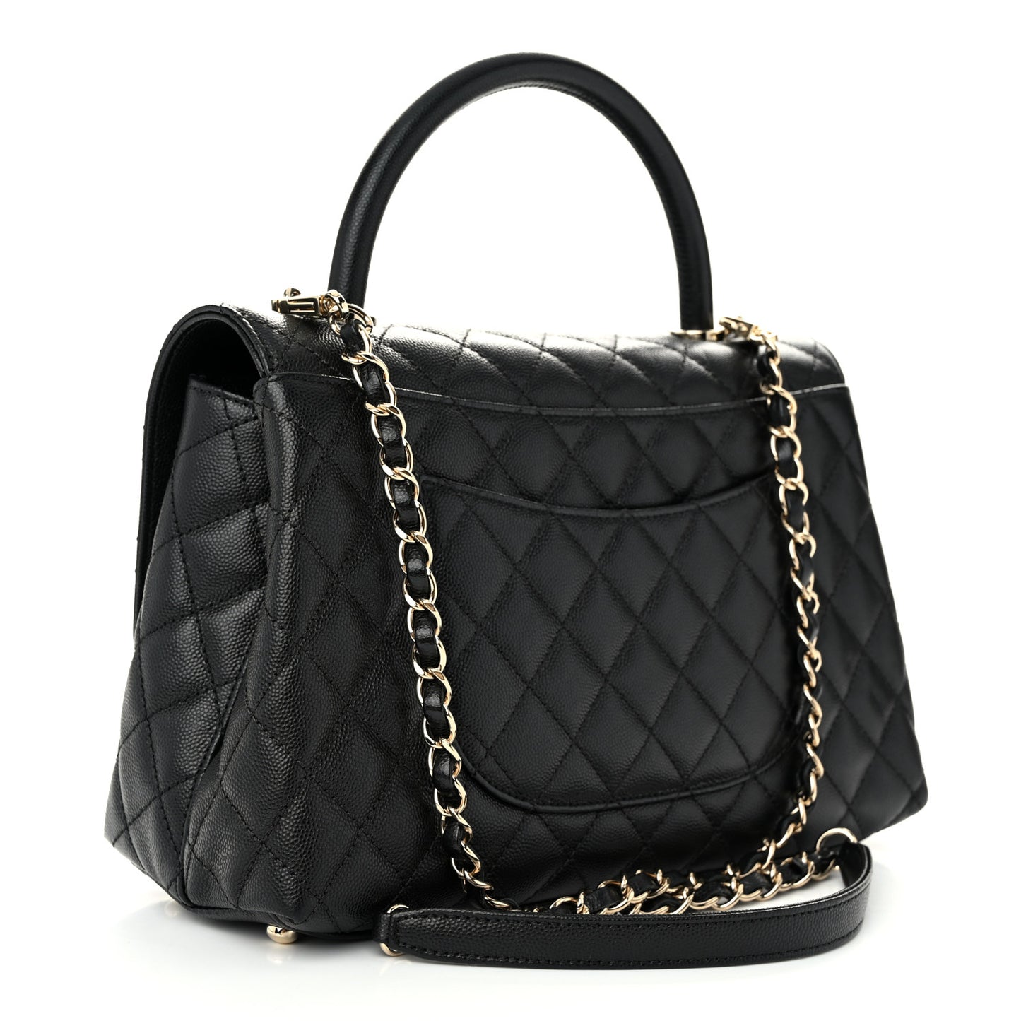 Caviar Quilted Small Coco Handle Flap Black