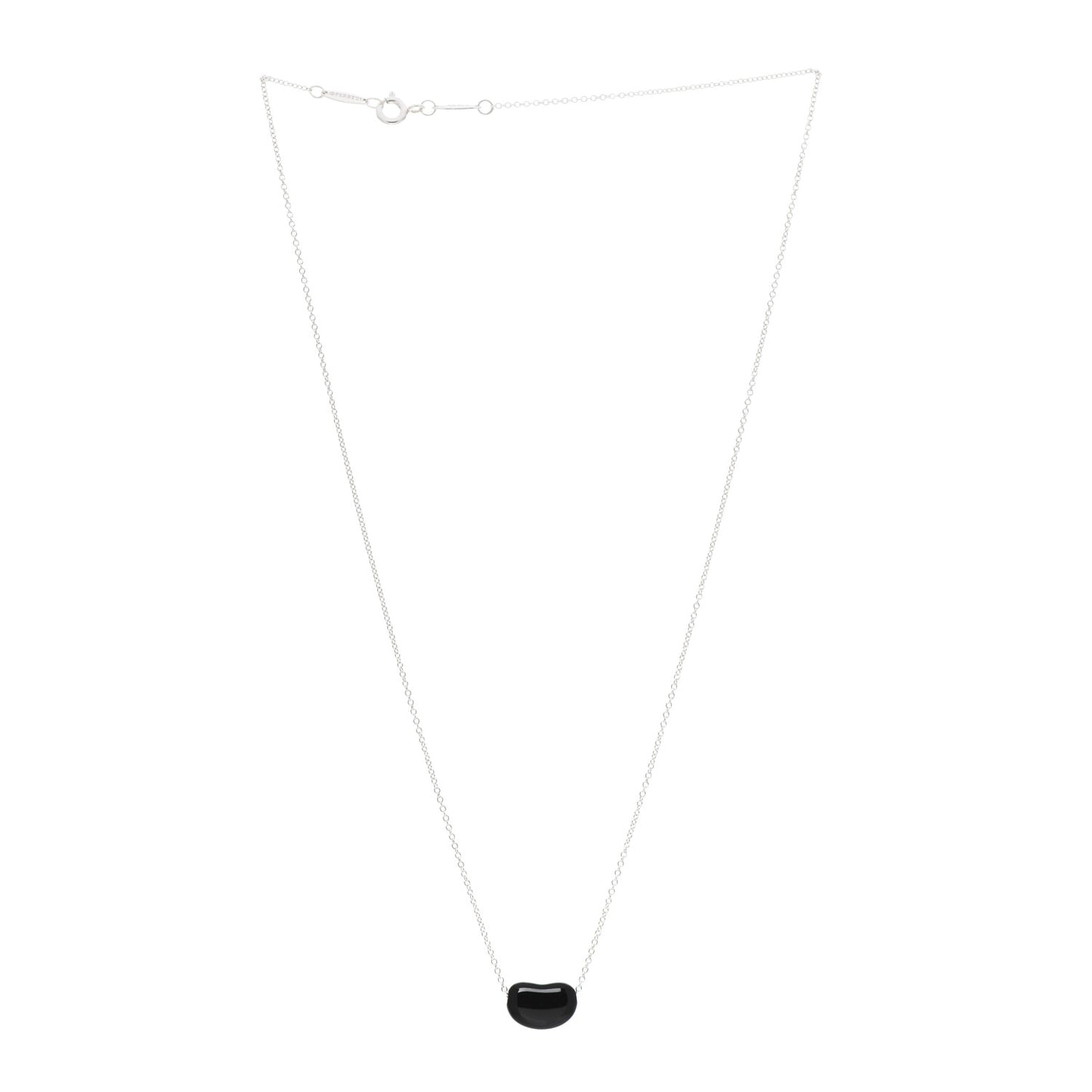 Sterling Silver Black Jade 12mm Elsa Peretti Bean Pendant Necklace