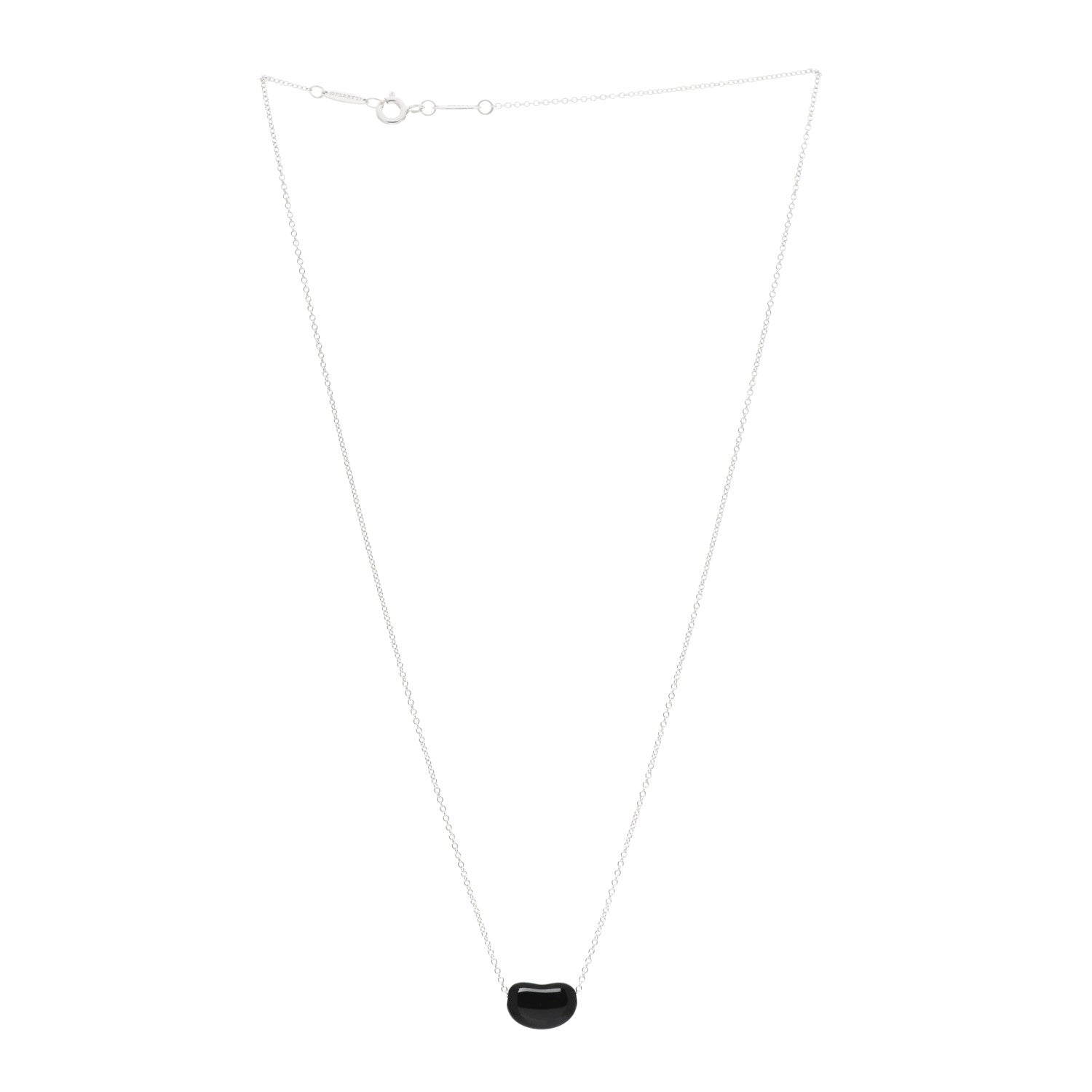 Tiffany Sterling Silver Black Jade 12mm Elsa Peretti Bean Pendant Necklace 3 of 5