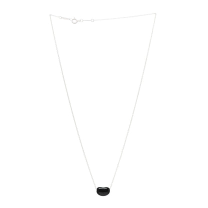 Tiffany Sterling Silver Black Jade 12mm Elsa Peretti Bean Pendant Necklace 3 of 5