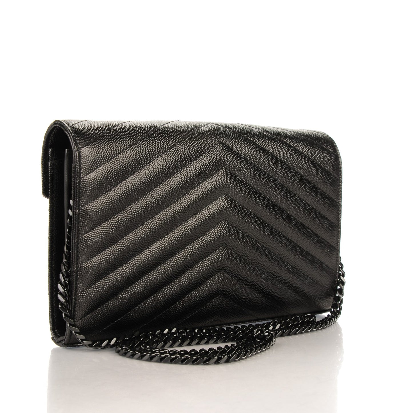 Grain De Poudre Matelasse Chevron Monogram Chain Wallet Black