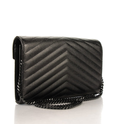 Saint Laurent Grain De Poudre Matelasse Chevron Monogram Chain Wallet Black 3 of 8