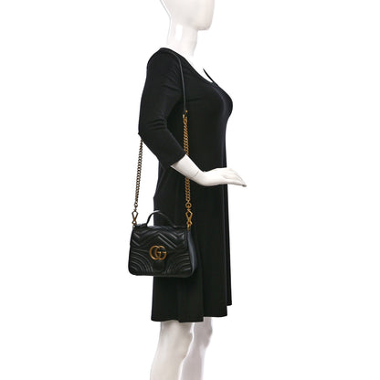 Gucci Calfskin Matelasse Mini GG Marmont Top Handle Shoulder Bag Black 2 of 10