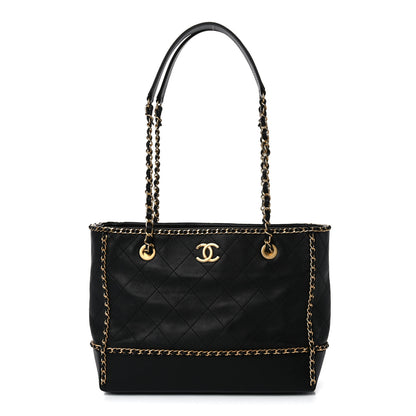 Chanel Calfskin Quilted Chain Lines Shopping Tote Black 1 of 12