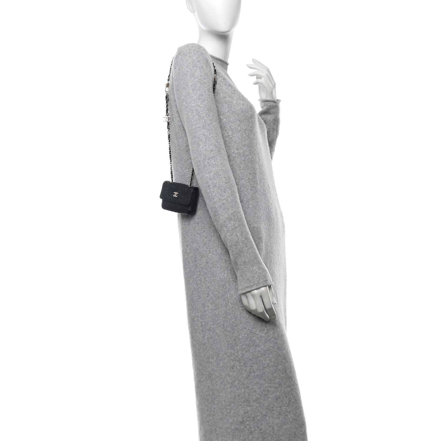 Chanel Lambskin Camellia Embossed Chain Belt Bag Black 2 of 12