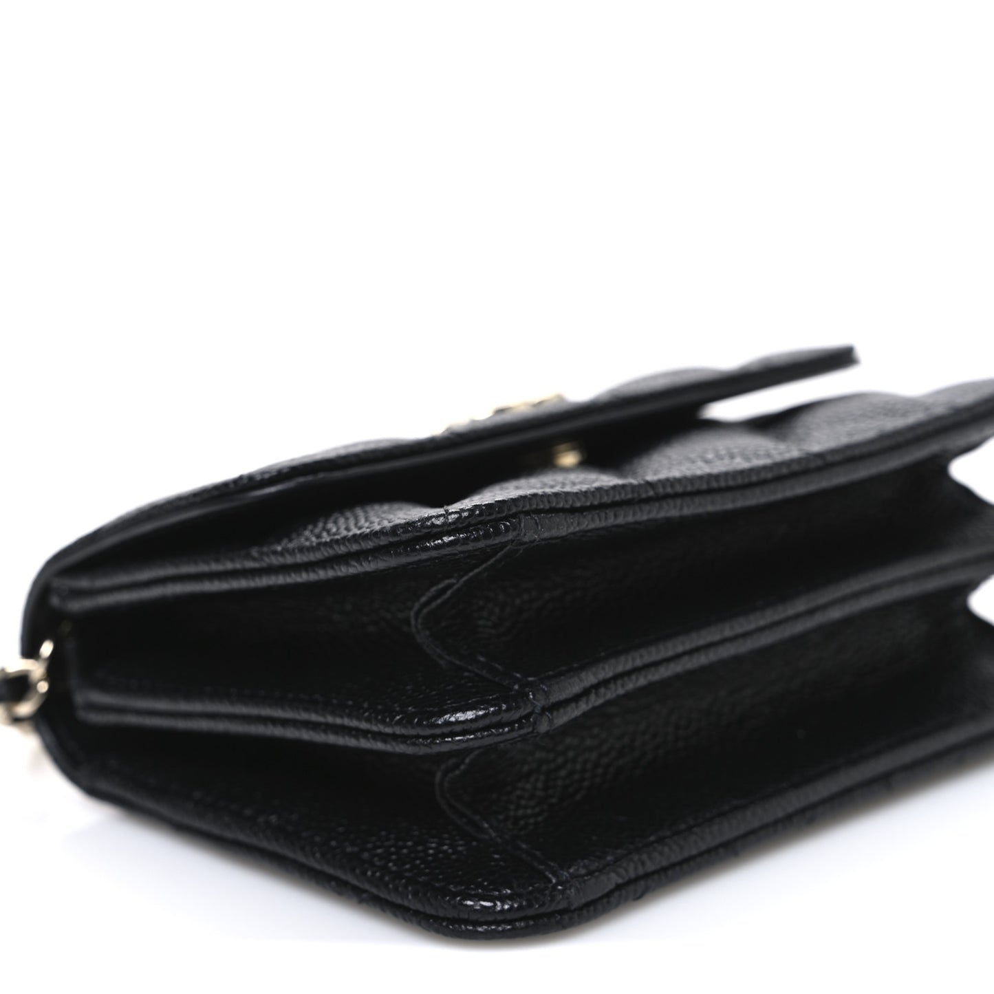 Caviar Quilted Mini Ribbon Wallet On Chain WOC Black