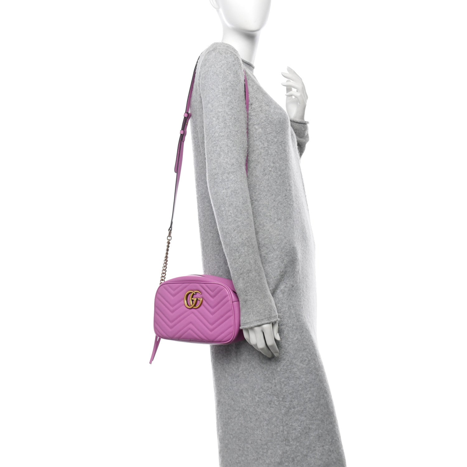 Gucci Calfskin Matelasse Small GG Marmont Chain Shoulder Bag Candy Mousse 2 of 10