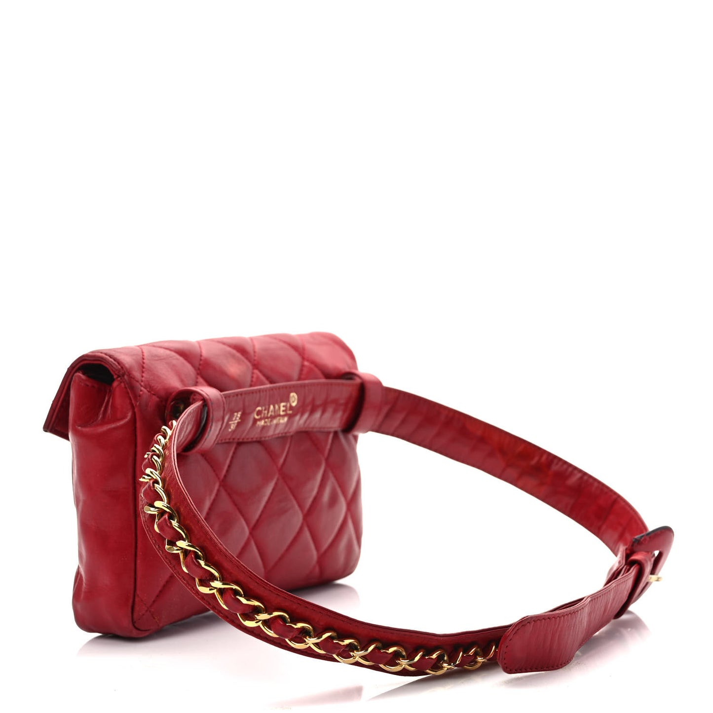 Lambskin Quilted Flap Waist Belt Bag 75 30 Red
