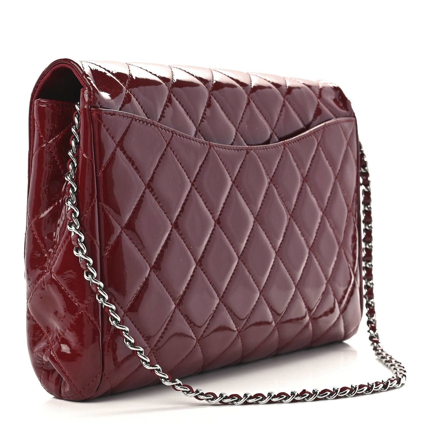 Chanel Patent Quilted Clutch With Chain Flap Red 3 of 13