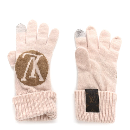 Louis Vuitton Wool Maille Knit Flight Mode LV Medallion Gloves Camel Rose 1 of 3