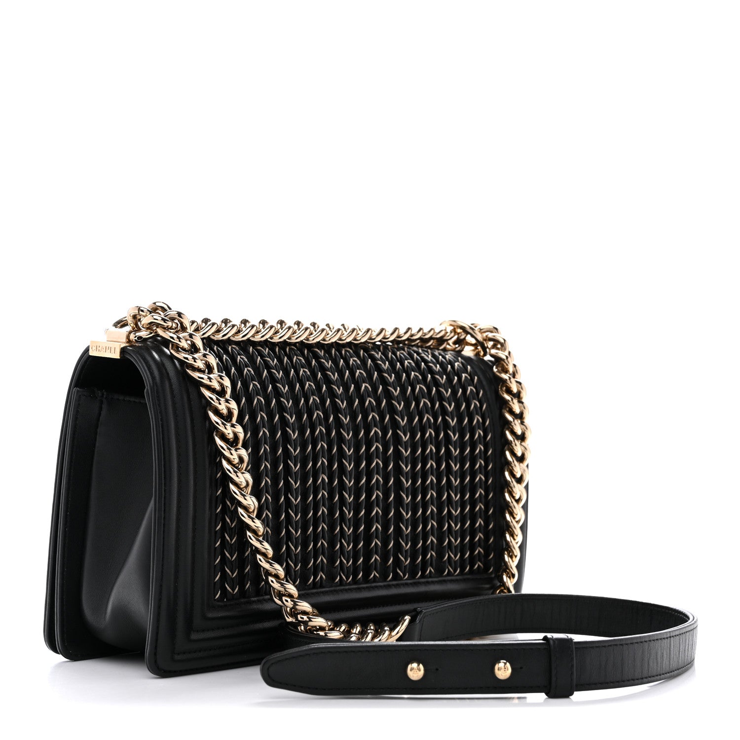Chanel Calfskin Braided Medium Boy Flap Black 3 of 12