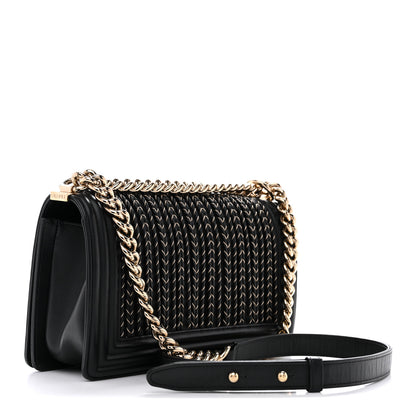 Chanel Calfskin Braided Medium Boy Flap Black 3 of 12