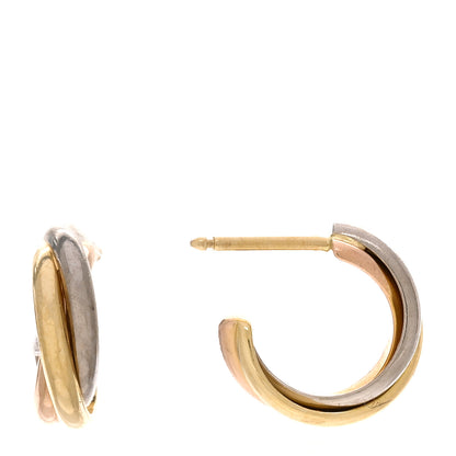 Cartier 18K Pink Yellow White Gold Small Trinity Hoop Earrings 1 of 4