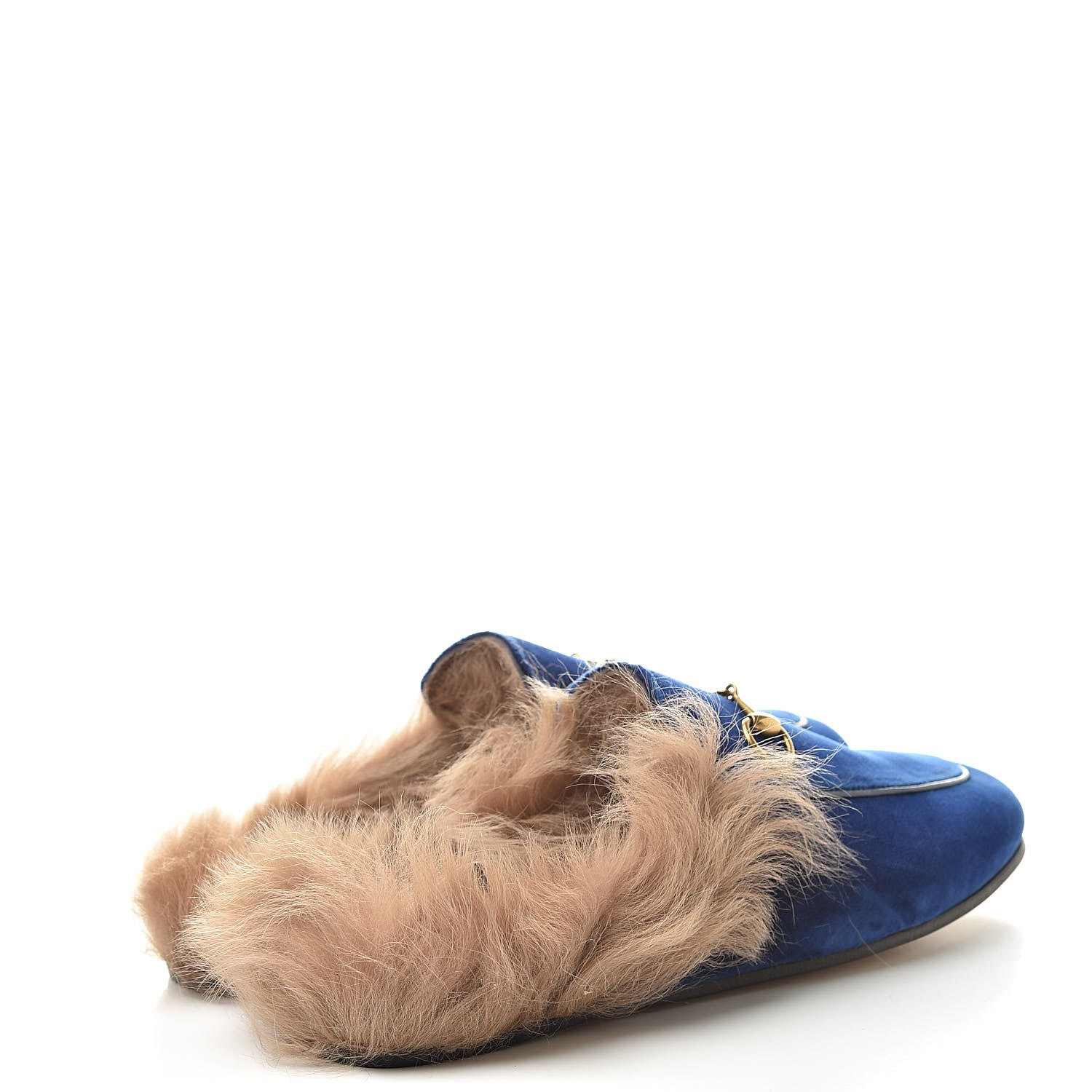 Gucci Velvet Fur Womens Princetown Slippers 38 Cobalt Blue 4 of 7