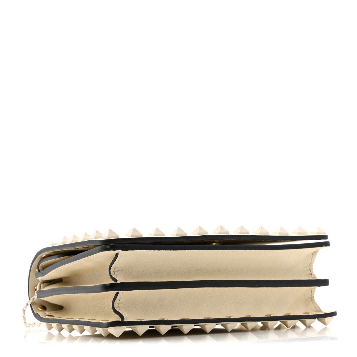Valentino Garavani Calfskin Lacquer Monochrome Rockstud Wallet On Chain Ivory 4 of 11