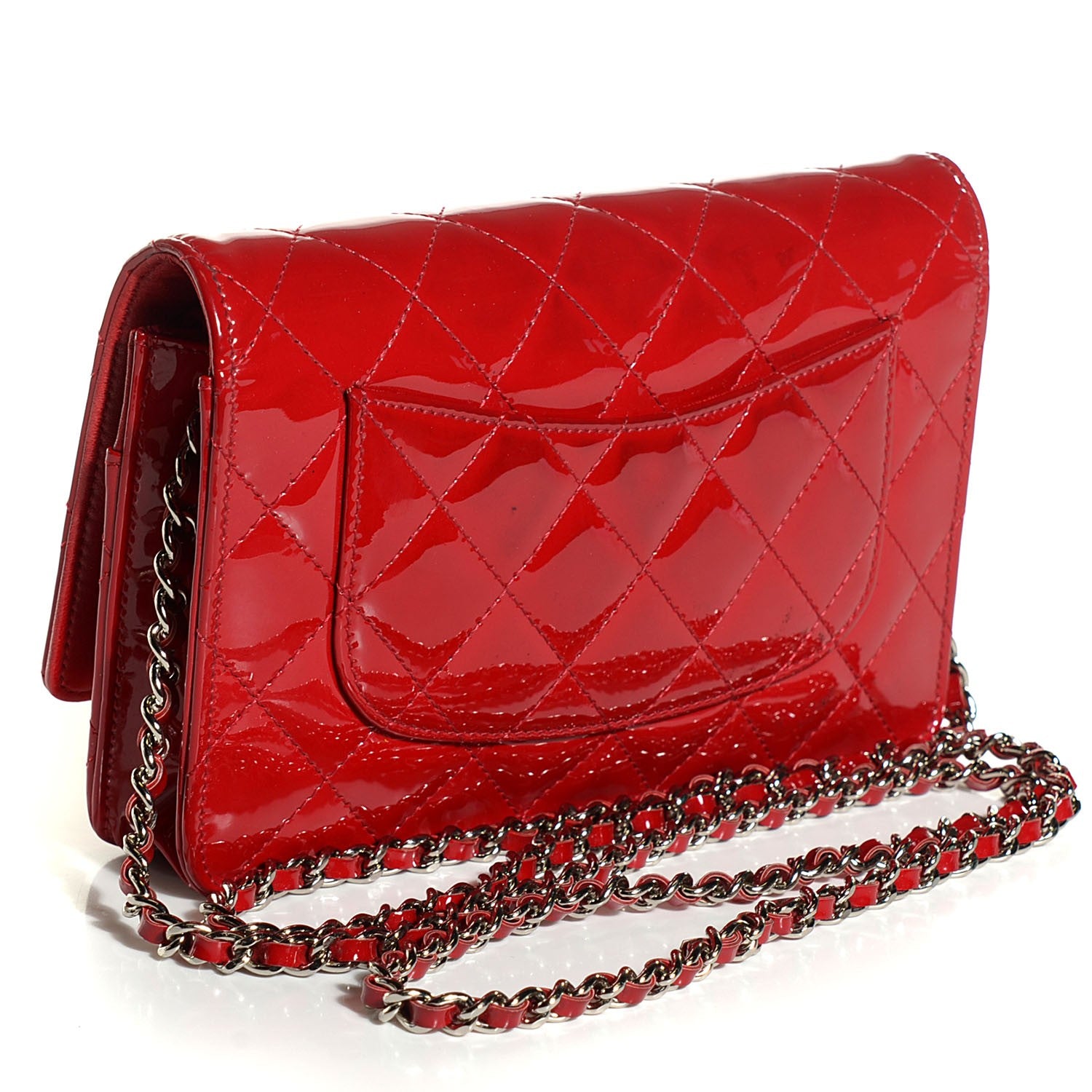 Chanel Patent Quilted Wallet On Chain WOC Red 3 of 8