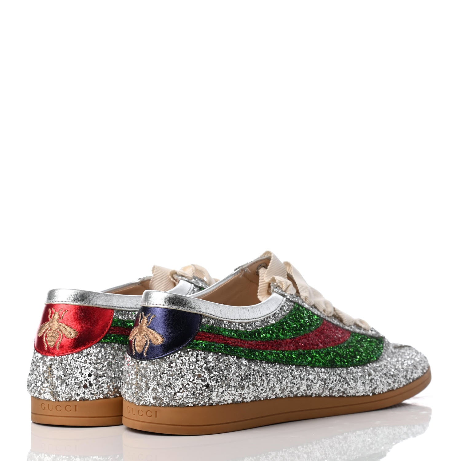 Gucci Glitter Fabric Web Mens Falacer Sneakers 7 Silver 4 of 9