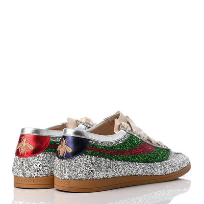 Gucci Glitter Fabric Web Mens Falacer Sneakers 7 Silver 4 of 9