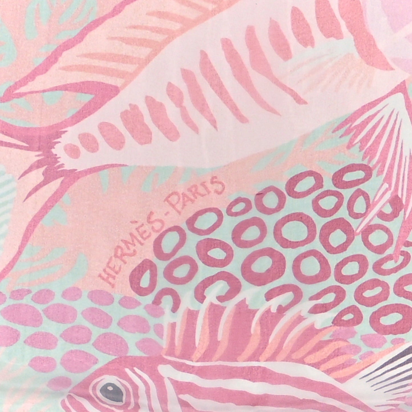 Silk Mousseline Under The Waves Shawl 140 Vert D Eau Vieux Rose Corail