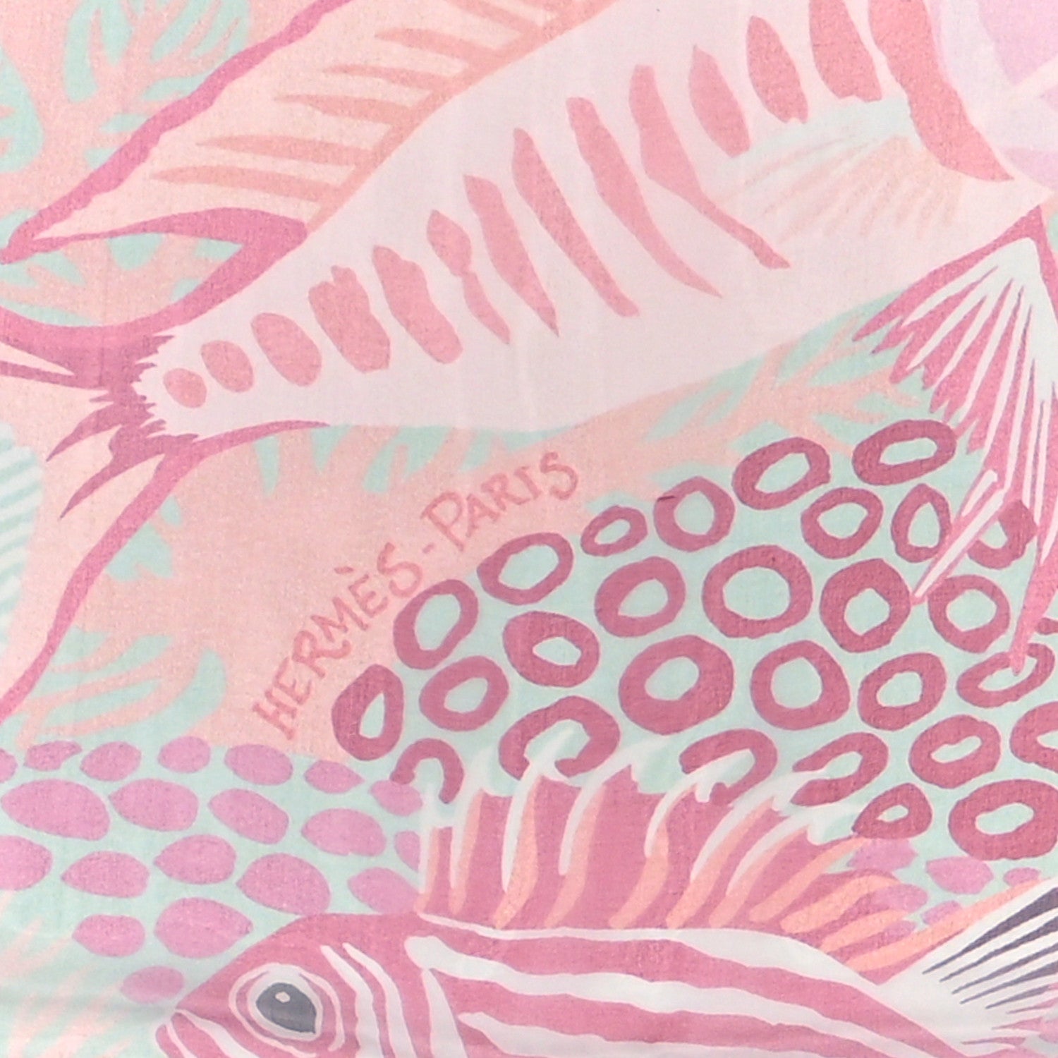 Hermes Silk Mousseline Under The Waves Shawl 140 Vert D Eau Vieux Rose Corail 3 of 3
