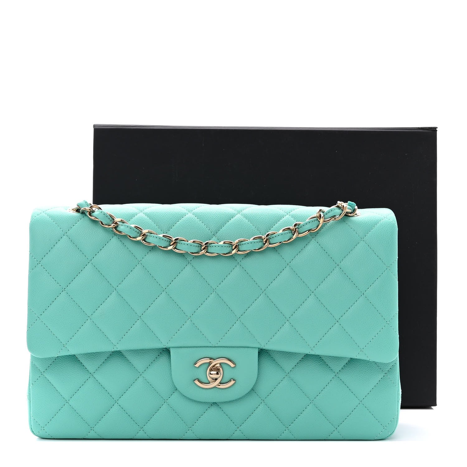 Chanel Caviar Quilted Jumbo Double Flap Turquoise 11 of 11