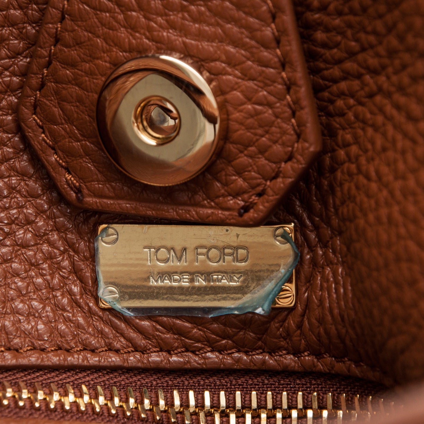 Grained Calfskin Alix Padlock Zip Tote Tobacco