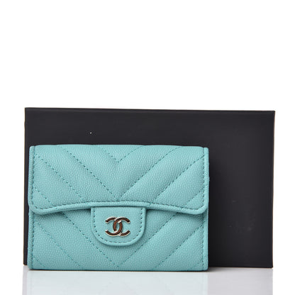Chanel Caviar Chevron Quilted Card Holder Wallet Turquoise 9 of 9