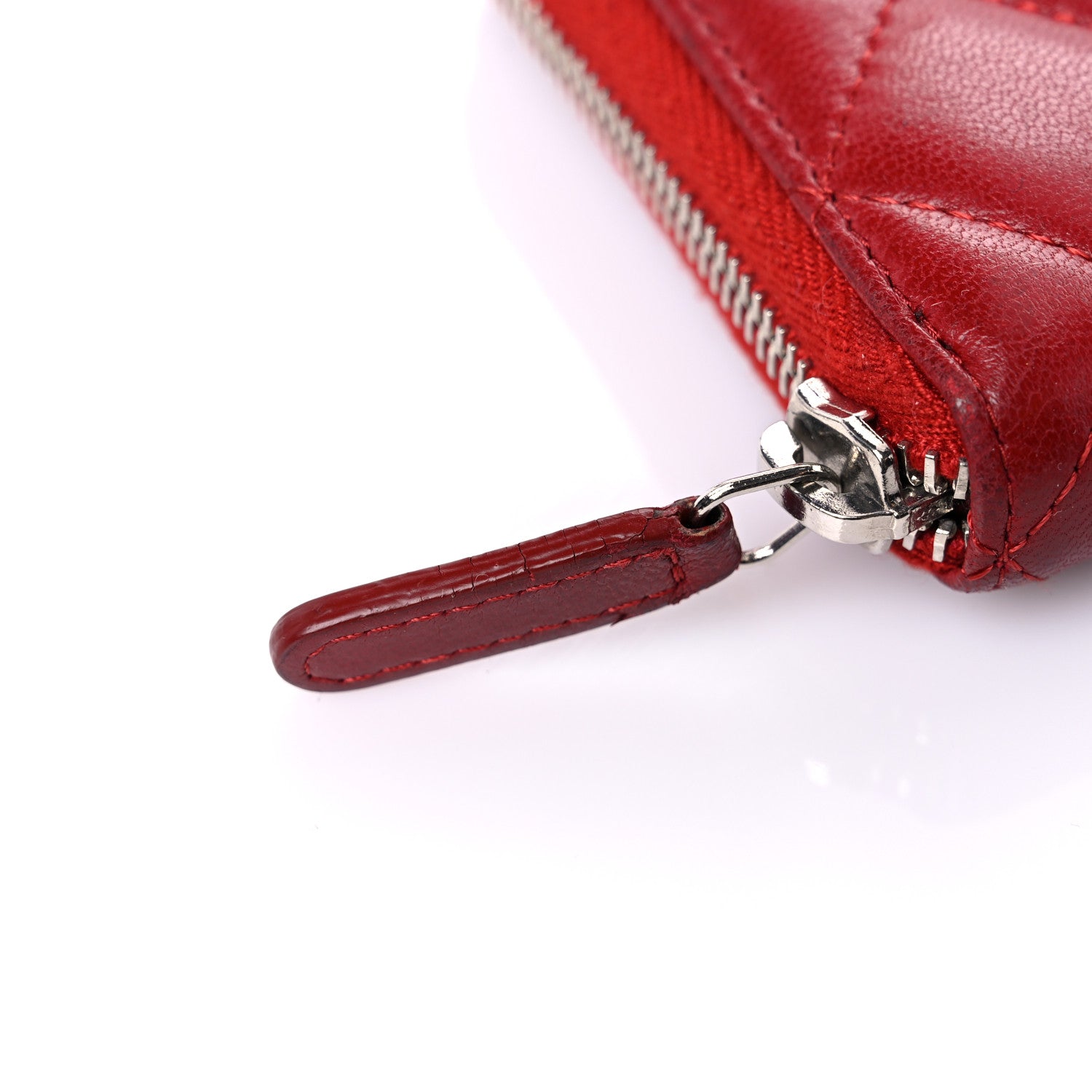 Chanel Lambskin Quilted Gusset Zip Around Wallet Red 24 of 25