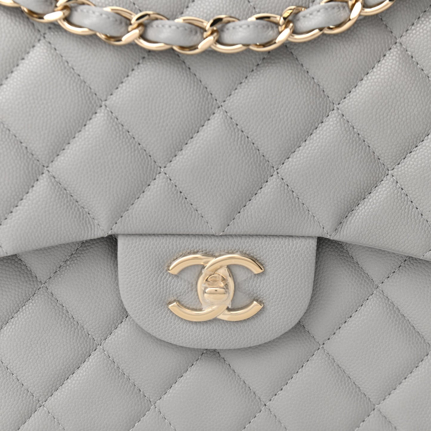 Caviar Quilted Jumbo Double Flap Grey