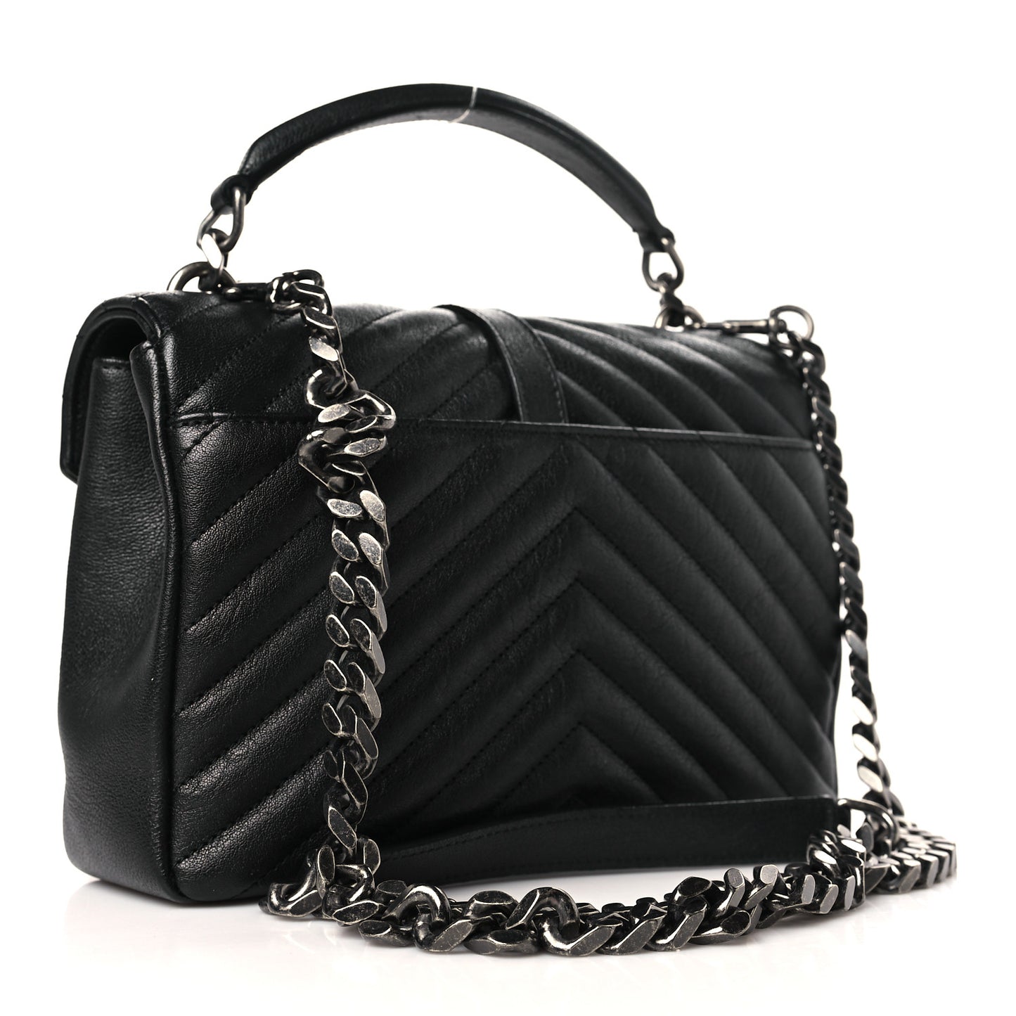Sheepskin Matelasse Chevron Monogram Medium College Bag Black
