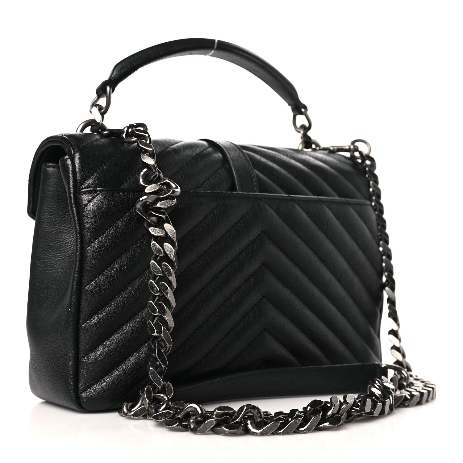 Saint Laurent Sheepskin Matelasse Chevron Monogram Medium College Bag Black 3 of 9