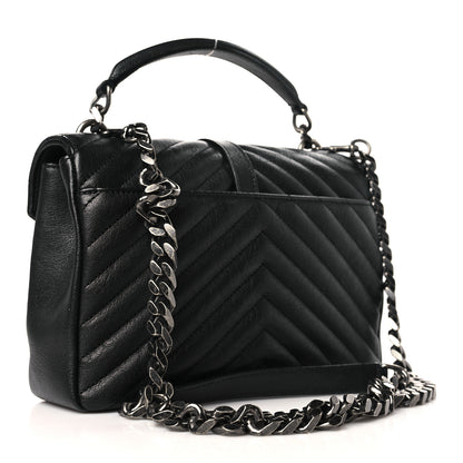 Saint Laurent Sheepskin Matelasse Chevron Monogram Medium College Bag Black 3 of 9