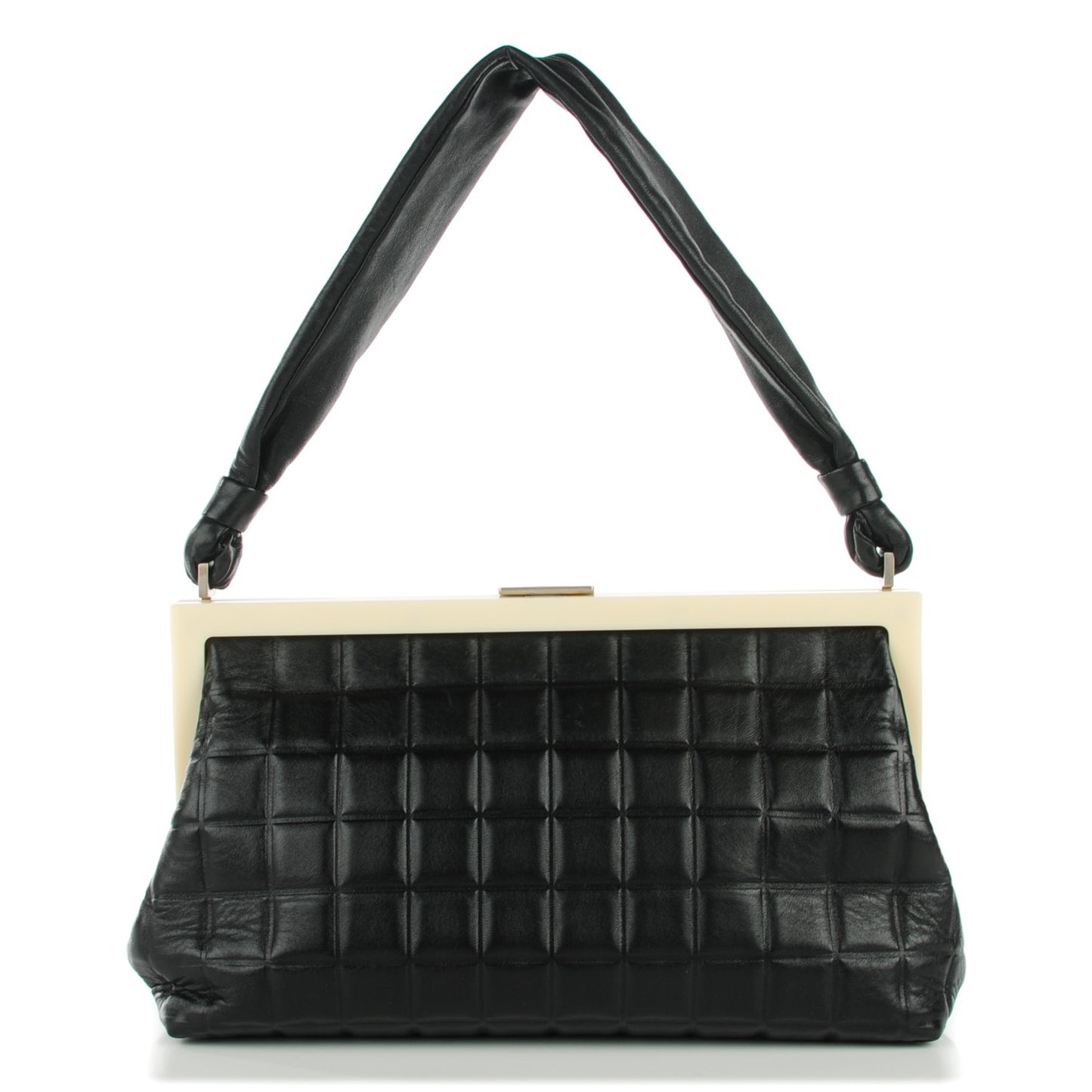 Lambskin Chocolate Bar Quilted Frame Shoulder Bag Black