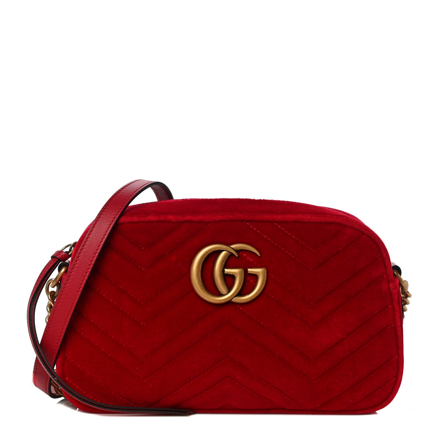 Gucci Velvet Matelasse Small GG Marmont Chain Shoulder Bag Hibiscus Red 1 of 12
