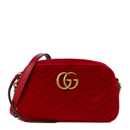 Gucci Velvet Matelasse Small GG Marmont Chain Shoulder Bag Hibiscus Red 1 of 12