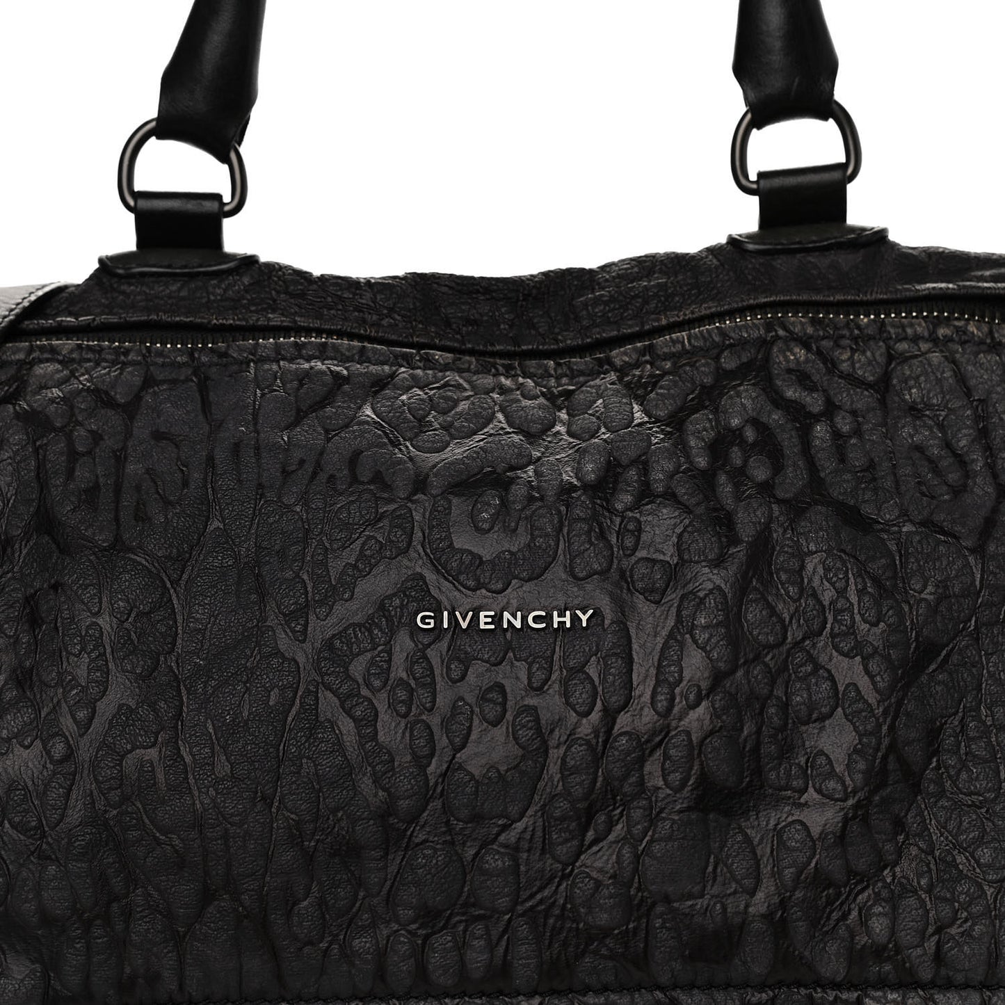 Calfskin Leopard Embossed Large Pandora Black
