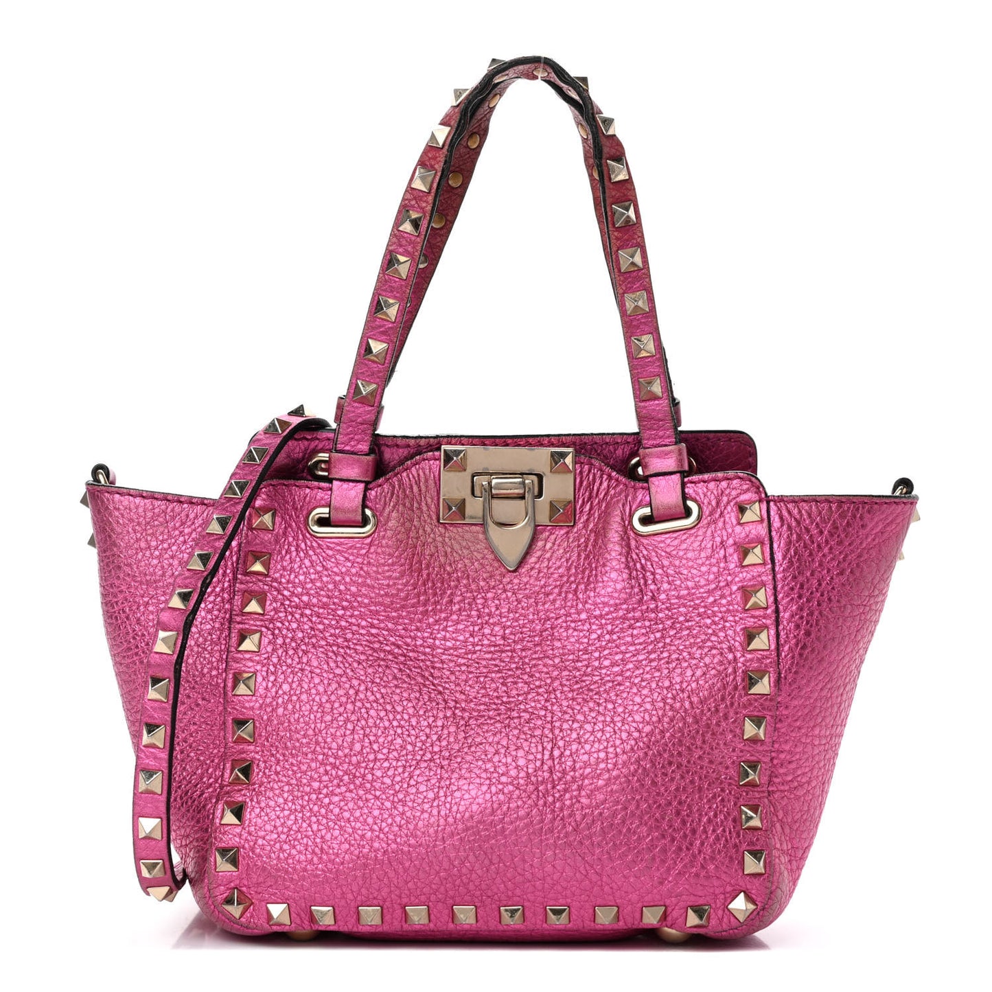 Metallic Pebbled Calfskin Mini Rockstud Tote Peony