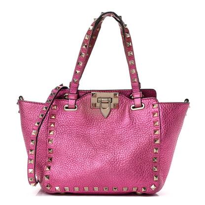 Valentino Garavani Metallic Pebbled Calfskin Mini Rockstud Tote Peony 1 of 4