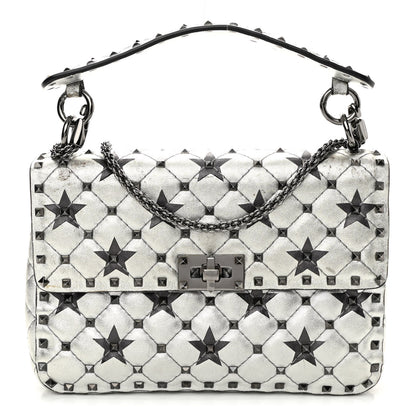 Valentino Garavani Metallic Lambskin Medium Star Rockstud Spike Shoulder Bag Silver 1 of 13